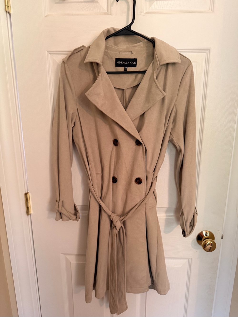 Kendall & Kylie Women's Faux Suede Beige Trench Coat